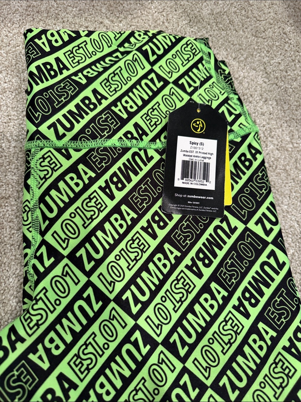 Zumba Fitness Neon Green and Black Logo Print Leggings